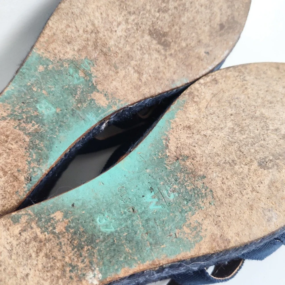 Stubbs & Wootton Sandals 37 / 6 Espadrille Wedge Blue‎ Ribbon Slip On Open Toe